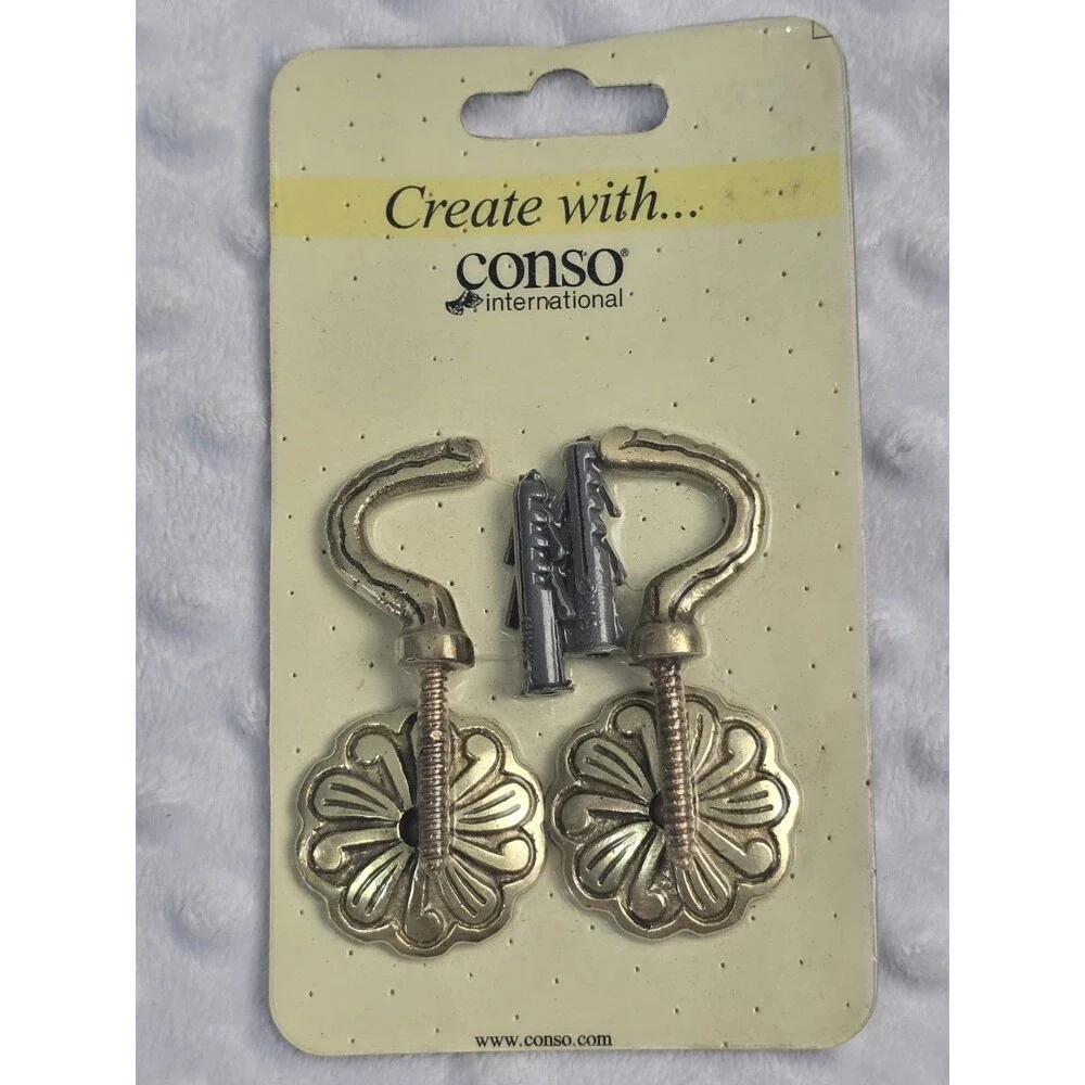 Conso Rosette Wall Hooks New Vintage Hook Set Decorative Brassware Old Stock 2